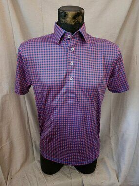 Men's Small Collars & Co Stand Up Collar Polo Shirt Check Pattern Sz Small